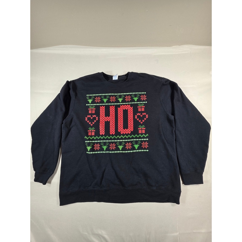 Port & Company Mens XL Christmas HO Graphic Sweatshirt Black Crewneck Pullover